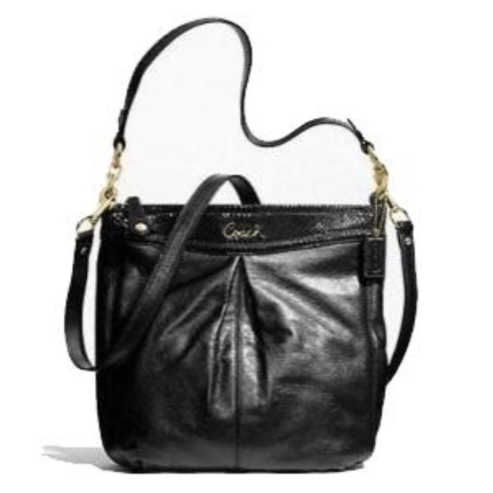 COACH Ashley Hippie Crossbody Satchel Black Leather and Snake Print Trim